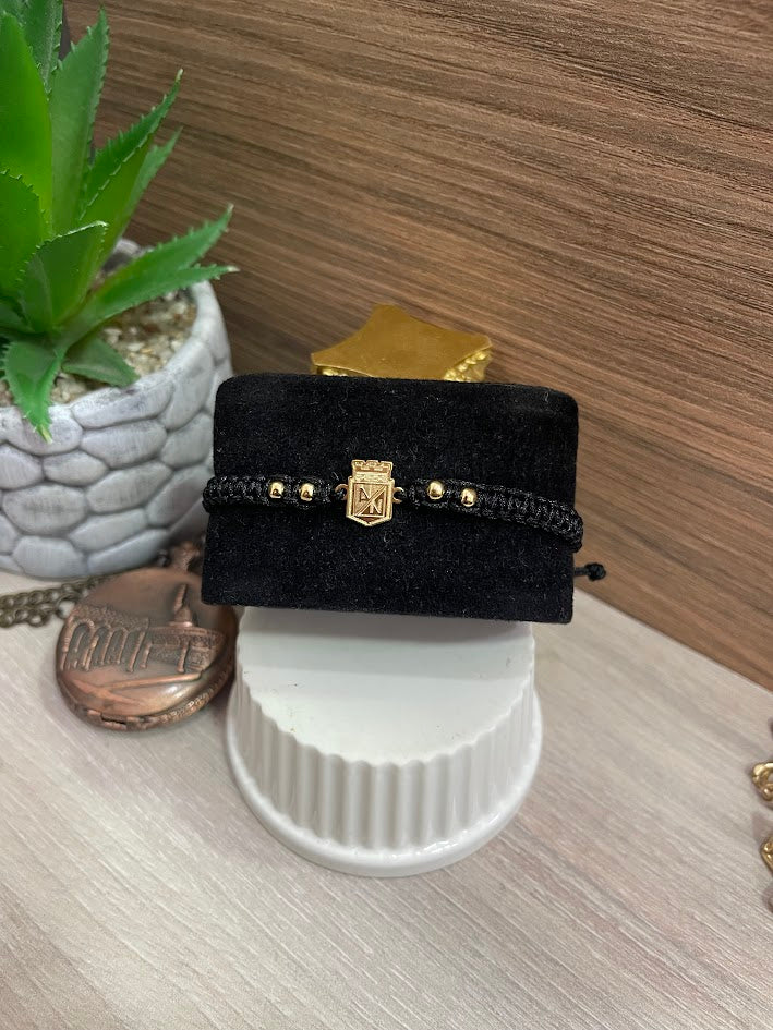 PULSERA TEJIDA ATL NAL BALIN 4MM LISO NEGRA ORO LAMINADO