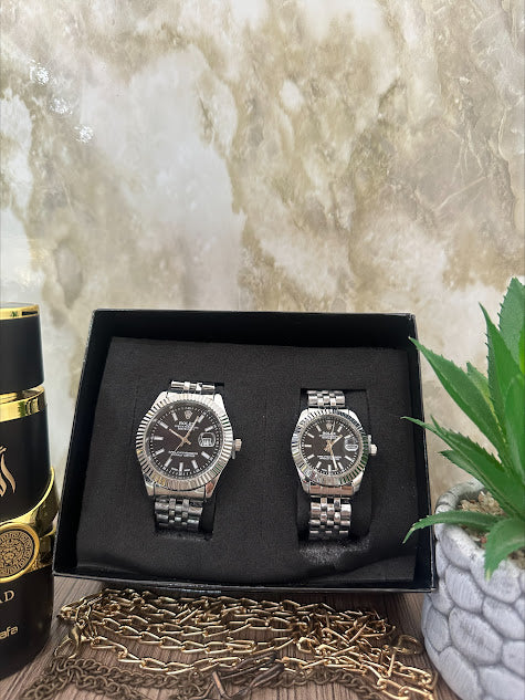 COMBO ROLEX PLATEADO ESFERA NEGRA