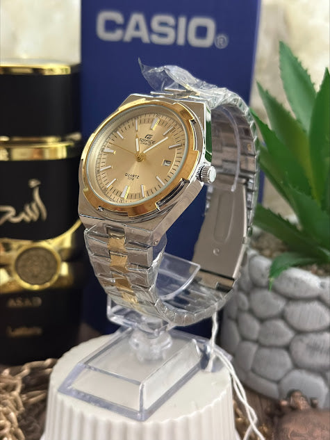 CASIO EDIFICE BICOLOR ESFERA DORADA ARO LUJOS