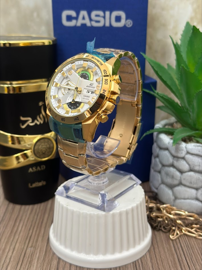 CASIO EDIFICE ORIGINAL MANILLA DORADA ESFERA BLANCA