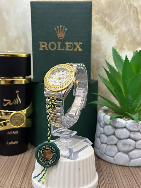 ROLEX BICOLOR DAMA ESFERA BLANCA ARO DIAMANTADO