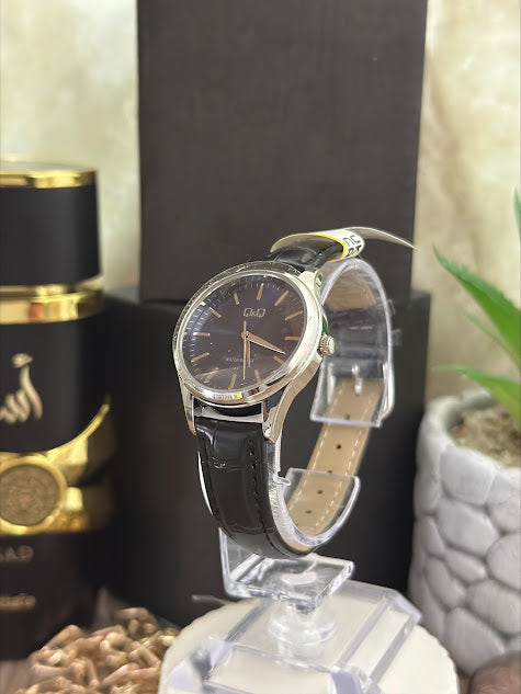 QYQ DAMA PLATEADO MANILLA CUERO NEGRA ARO AZUL