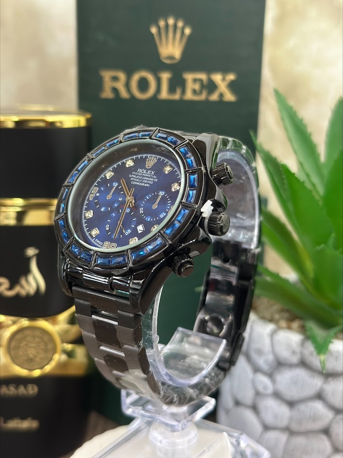 ROLEX NEGRO ESFERA AZUL ARO DIAMANTADO AZUL