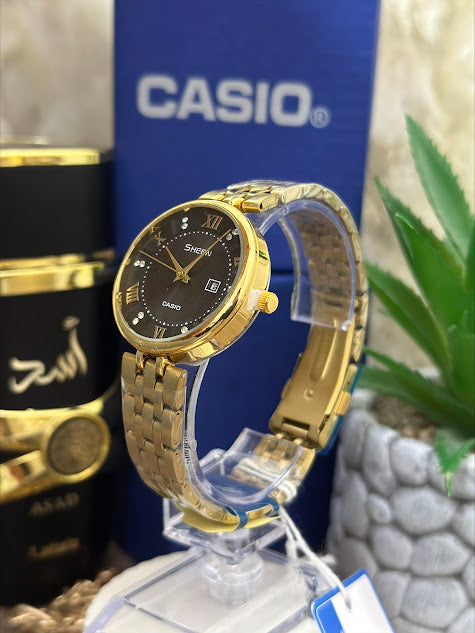 CASIO SHEEN DORADO ESFERA NEGRA CON CALENDARIO