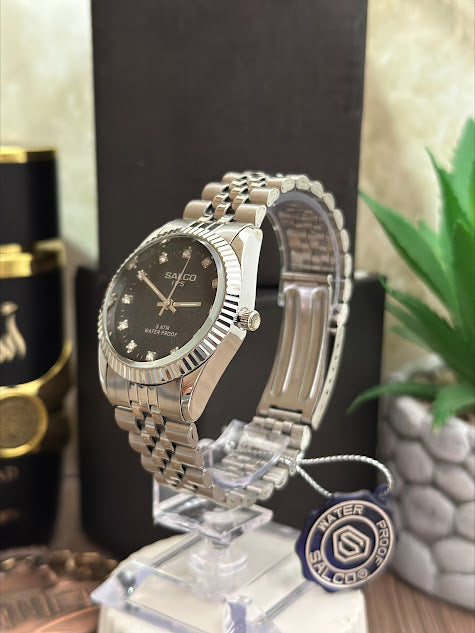 SALCO CABALLERO TODO PLATEADO REDONDO FONDO NEGRO PUNTOS PLATEADOS