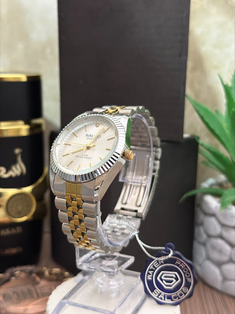 SALCO BICOLOR REDONDO ESFERA PLATEADA ARO ESTRIA