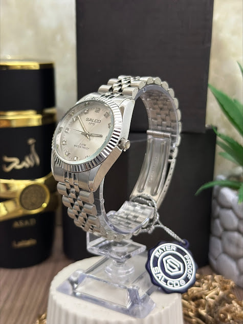 SALCO DAMA PLATEADO ESFERA PLATEADA CON DIAMANTES