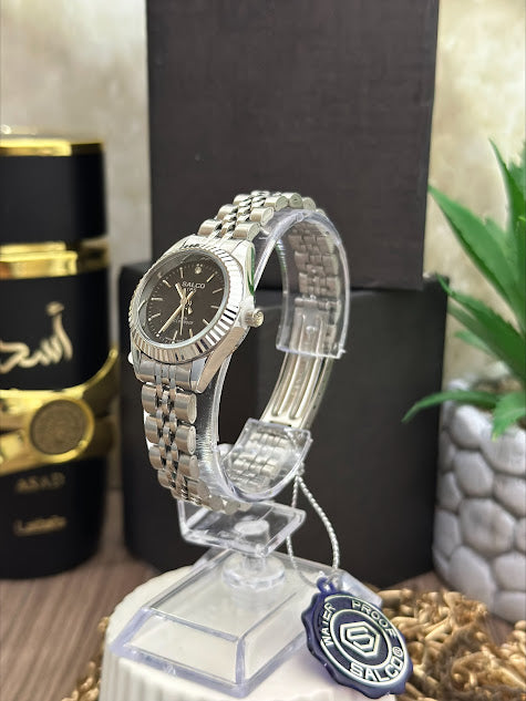 SALCO DAMA PLATEADO ESFERA NEGRA ARO DE ESTRIA