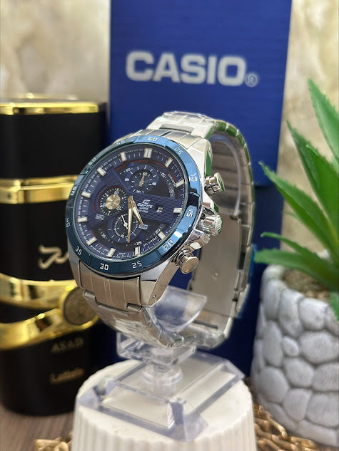CASIO EDIFICE PLATEADO ARO Y ESFERA AZUL