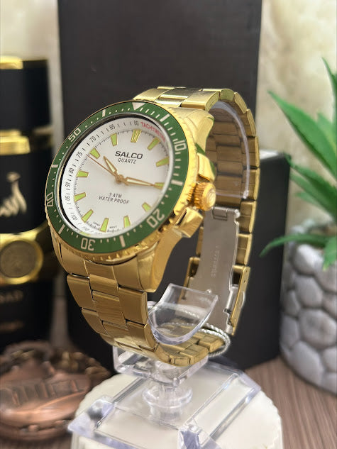 SALCO CABALLERO DORADO ESFERA BLANCA ARO VERDE