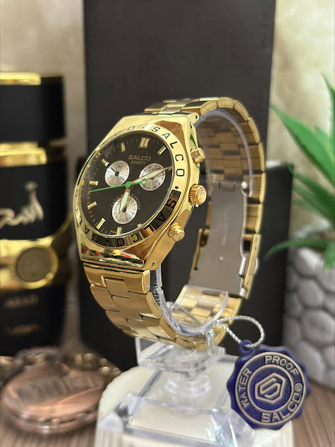 SALCO CABALLERO TODO DORADO ESFERA NEGRA LETRAS EN EL ARO