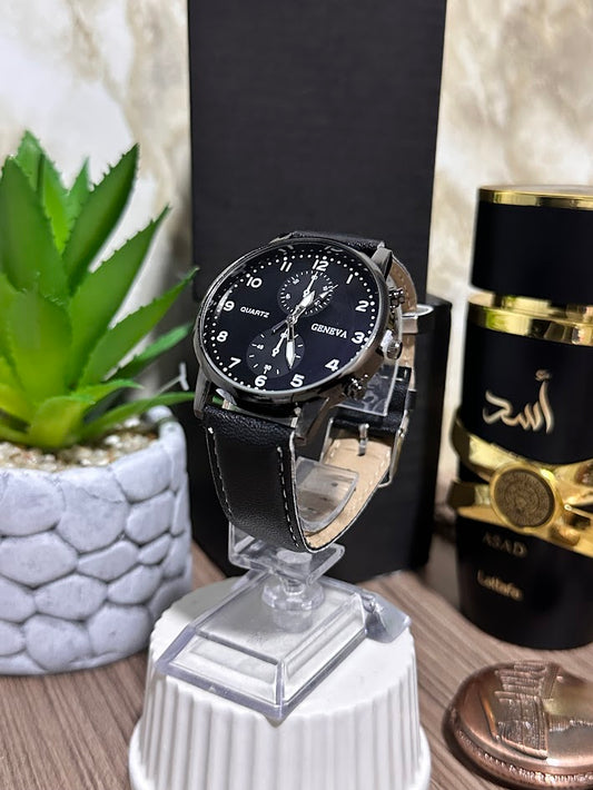 Reloj Redondo Negro Manilla en Cuero Negro V4 Variados