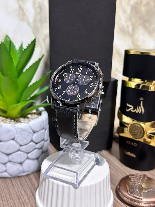 Reloj Redondo Negro Manilla en Cuero Negra V3 Variados