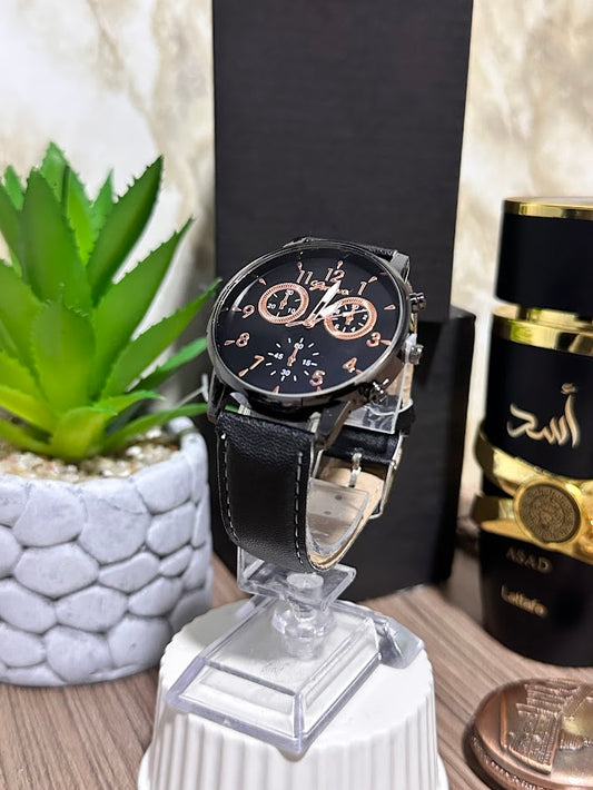 Reloj Redondo Negro Manilla en Cuero Negro V2 Variados