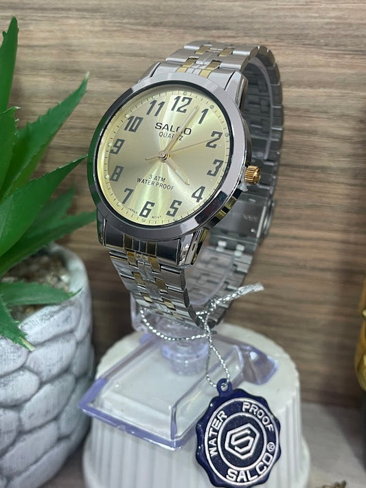 RELOJ SALCO BICOLOR CABALLERO NUMEROS NEGROS