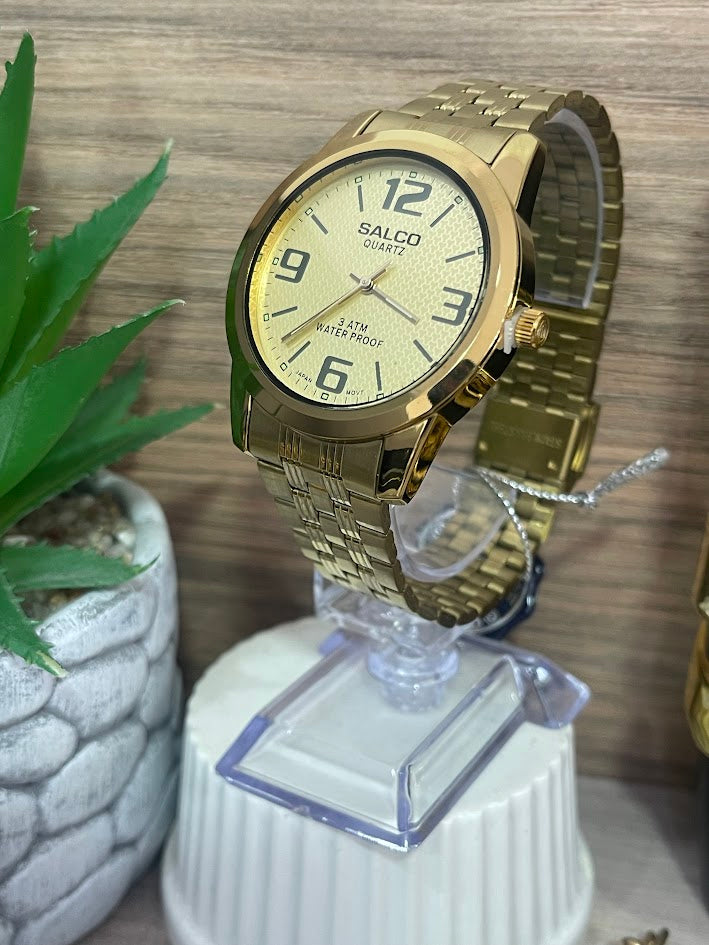 RELOJ SALCO CABALLERO DORADO NUMEROS PRINCIPALES