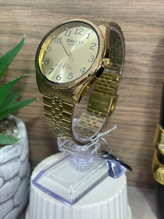 RELOJ SALCO CABALLERO DORADO NUMEROS COMPLETOS