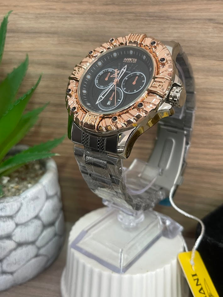 INVICTA CABALLERO PLATEADO DETALLE ORO ROSA