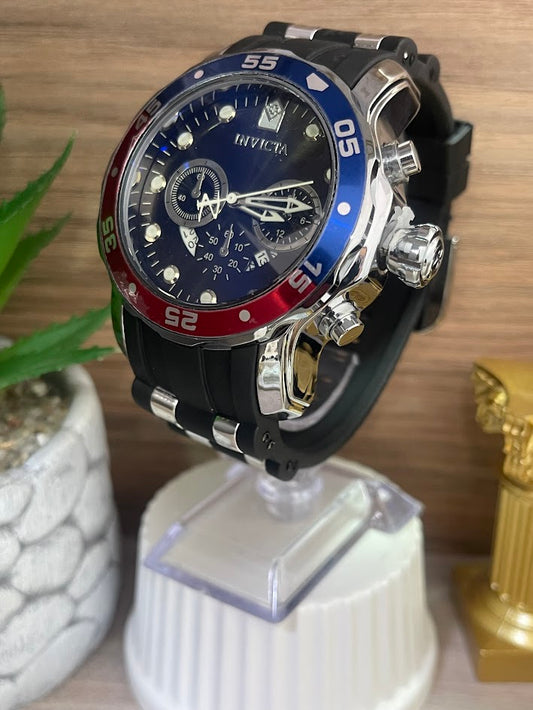 RELOJ INVICTA NEGRO DETALLES ROJO Y AZUL
