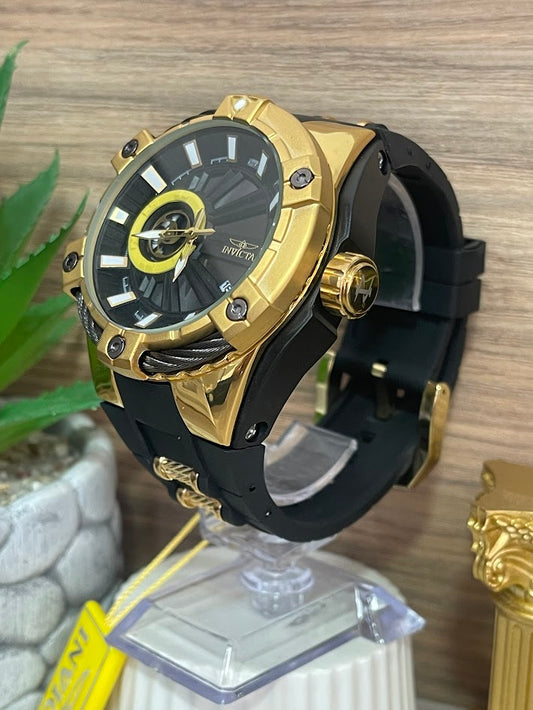 RELOJ INVICTA MANILLA EN SILICONA DETALLES DORADOS Y AMARILLO