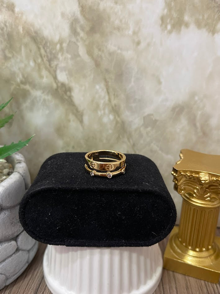 ANILLO X2 CART Y CIRCON BISEL X4 T7 ORO LAMINADO