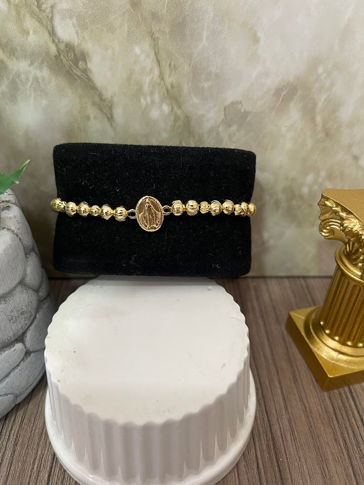 PULSERA MILAGROSA BALIN DIAMANTADO 5MM Y 4MM ORO LAMINADO