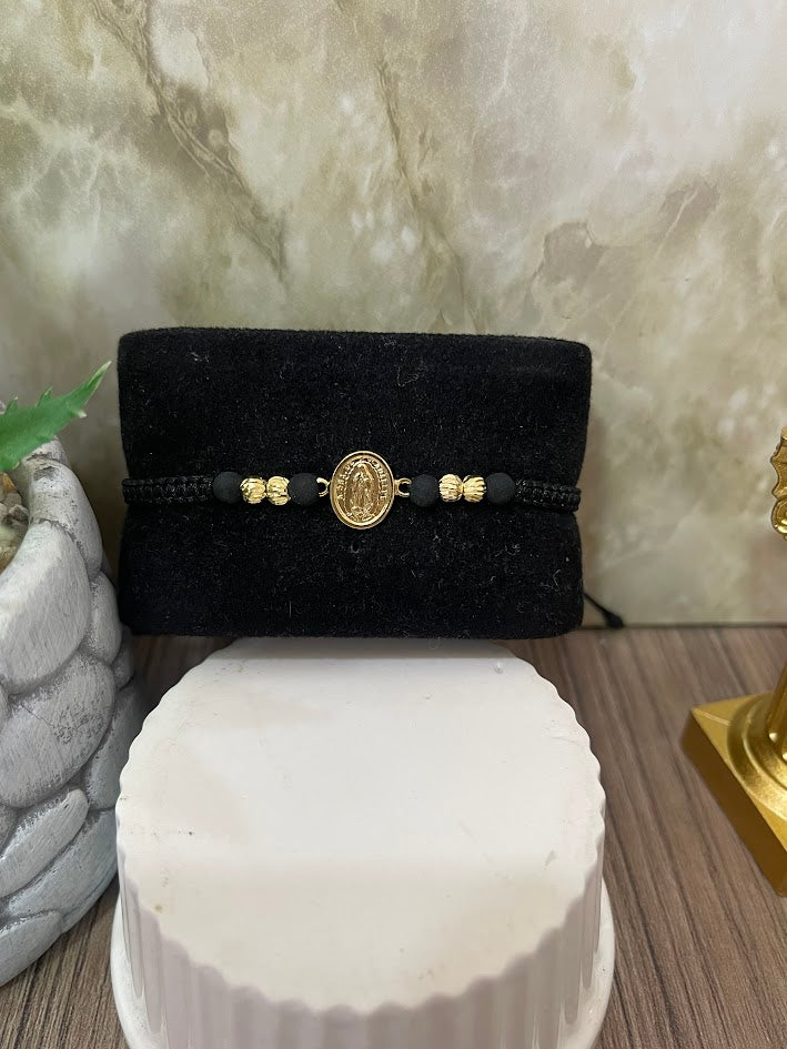 PULSERA GUADALUPE NEOPRENO X4 BALIN DIAM X4 ORO LAMINADO
