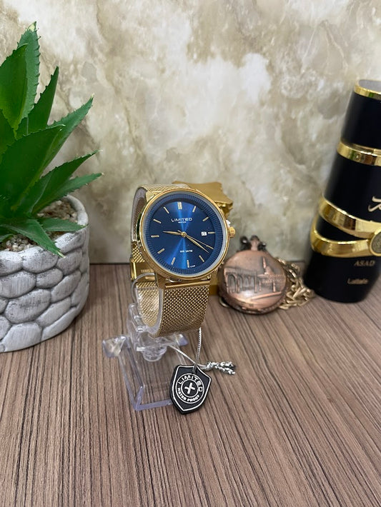 RELOJ LIMITED DORADO ESFERA AZUL