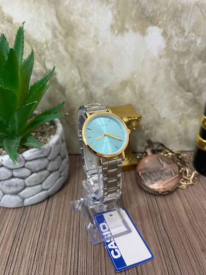 RELOJ CASIO DAMA BICOLOR FONDO AZUL MARINO