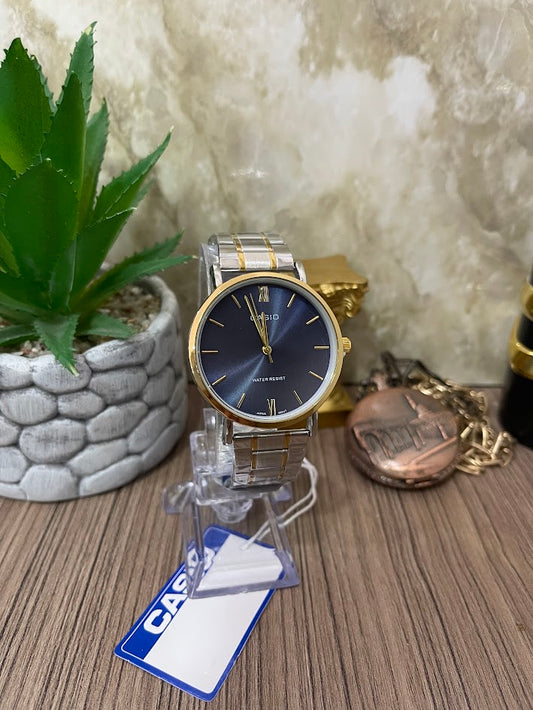 RELOJ CASIO CABALLERO BICOLOR FONDO AZUL