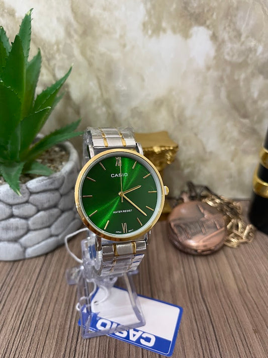 RELOJ CASIO CABALLERO BICOLOR FONDO VERDE