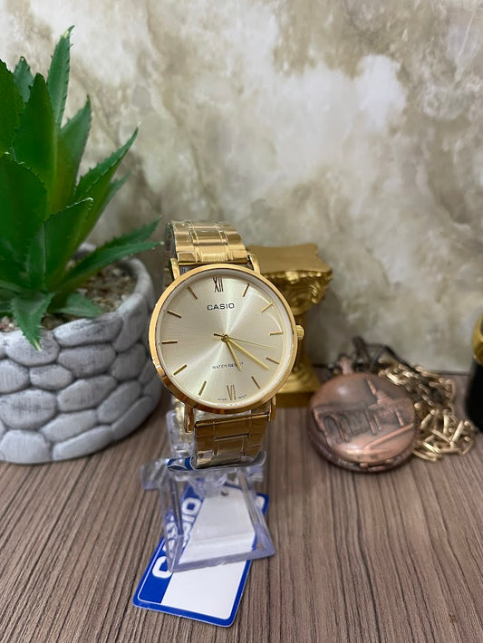 RELOJ CASIO CABALLERO DORADO ELEGANTE