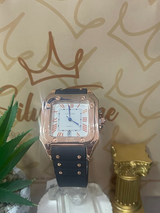 RELOJ CARTIER ORO ROSA MANILLA NEGRA