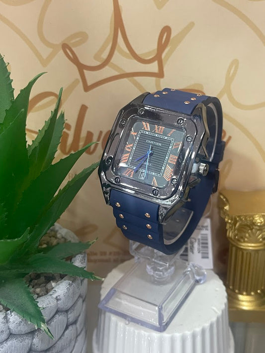 RELOJ CARTIER NEGRO MANILLA AZUL