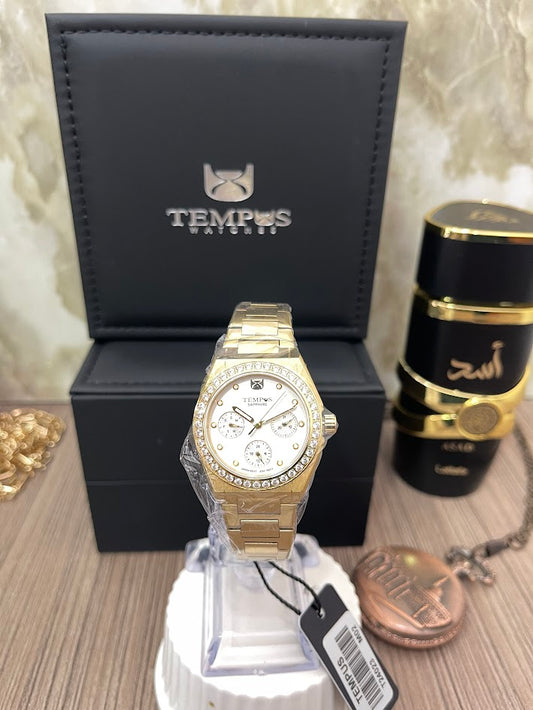 RELOJ TEMPUS DORADO ESFERA BLANCA