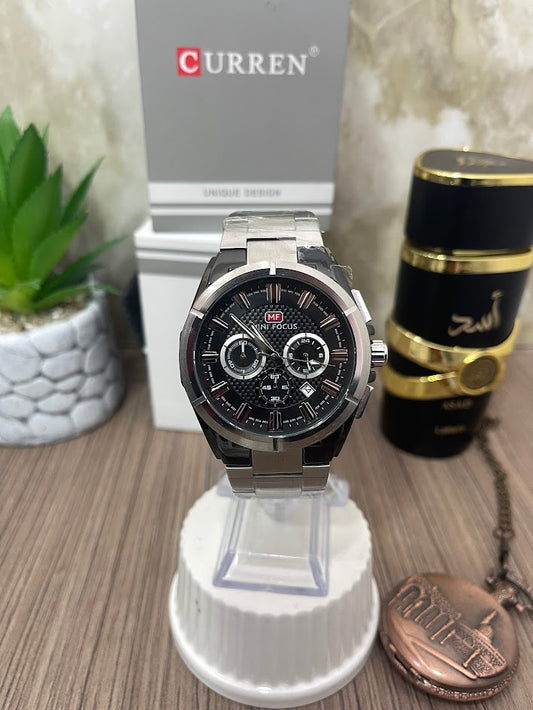 CURREN PLATEADO ESFERA NEGRA ARO PLATEADO