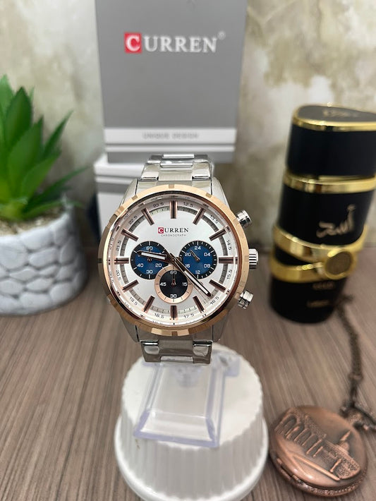 CURREN PLATEADO ESFERA BLANCA ARO ORO ROSA