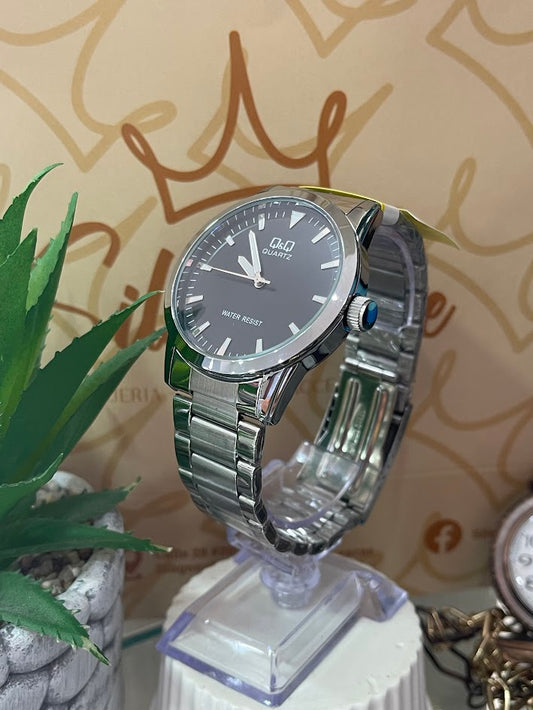 RELOJ QYQ CABALLERO ELEGANTE PLATEADO