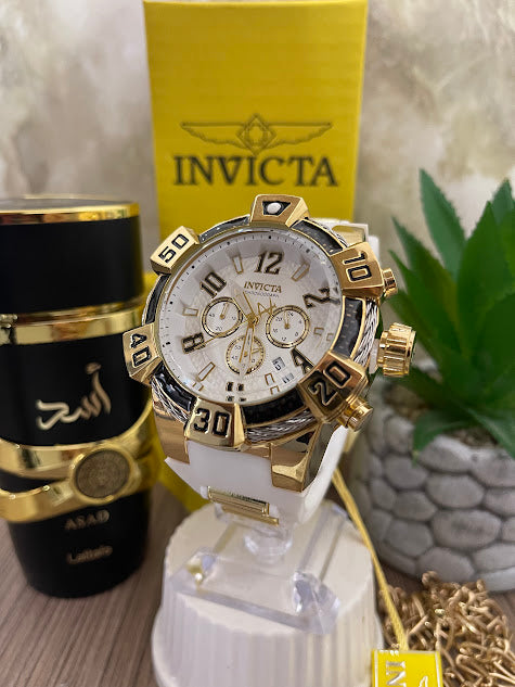 INVICTA MANILLA SILICONA BLANCA ESFERA BLANCA ARO BICOLOR