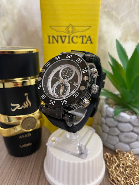 INVICTA MANILLA SILICONA NEGRA REDONDO ARO NEGRO