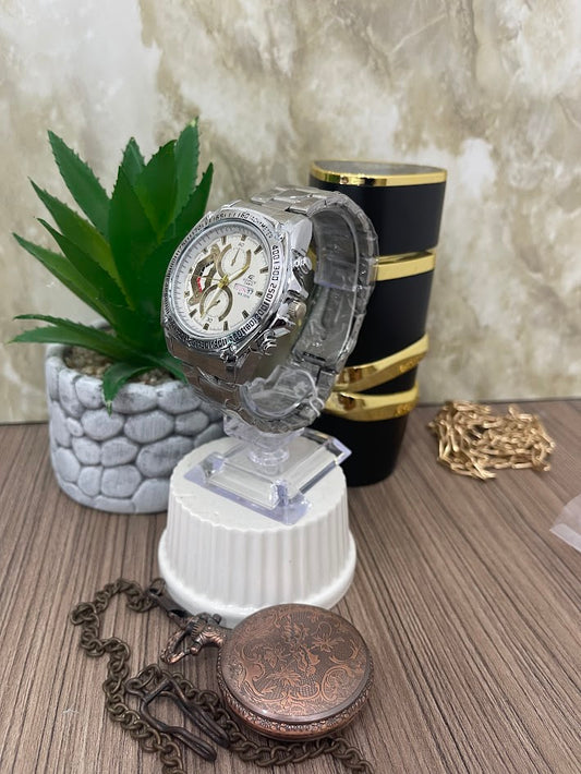 CASIO HOMBRE PLATEDO ESFERA BLANCA ARO PLATEADO