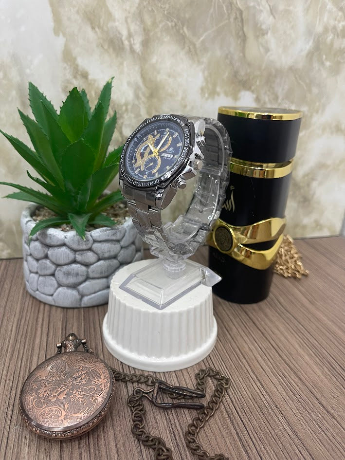 RELOJ CASIO PLATEADO ESFERE AZUL ARO NEGRO