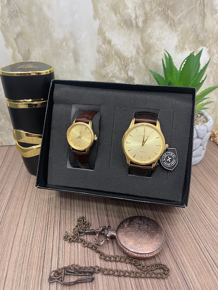 COMBO PAREJAS TODO DORADO MANILLA DE CUERO LIMITED