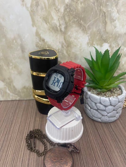 RELOJ DIGITAL CAJA NEGRA MANILLA ROJA BNM
