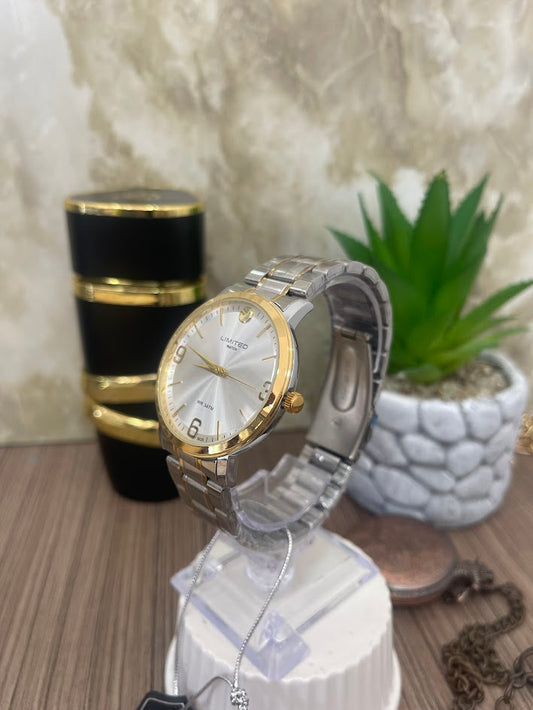 RELOJ LIMITED CABALLERO BICOLOR ESFERA PLATEADA ARO DORADO