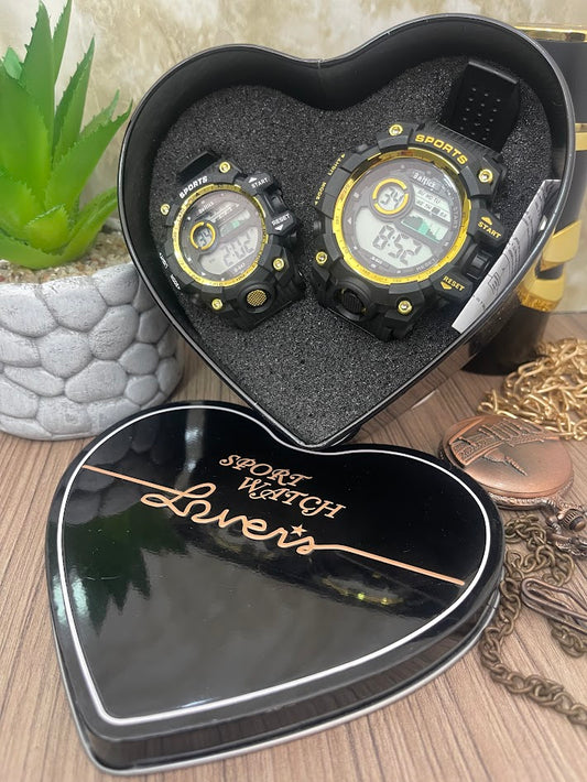 COMBO PAREJA SPORT DIJITALES NEGRO CORAZON