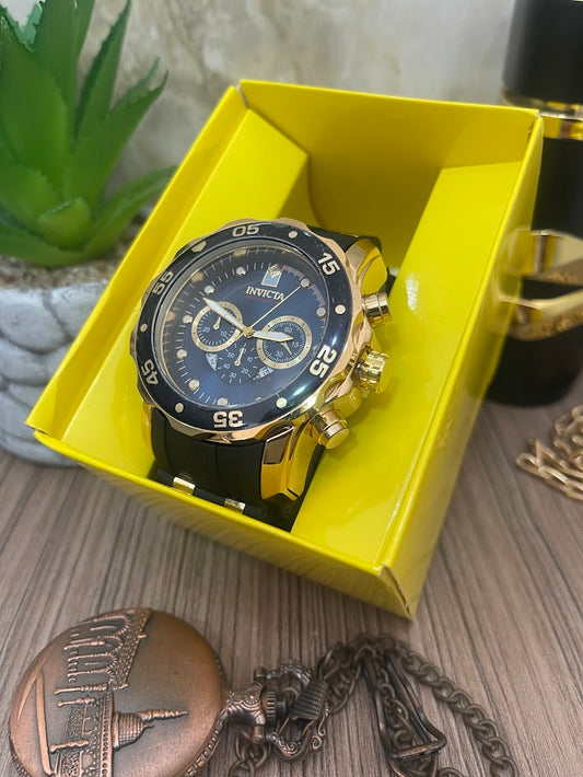 INVICTA MANILLA NEGRA DE SILICONA ESFERA AZUL