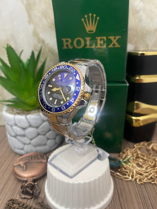 RELOJ ROLEX CABALLERO BICOLOR ESFERA AZUL Y NEGRO ARO AZUL