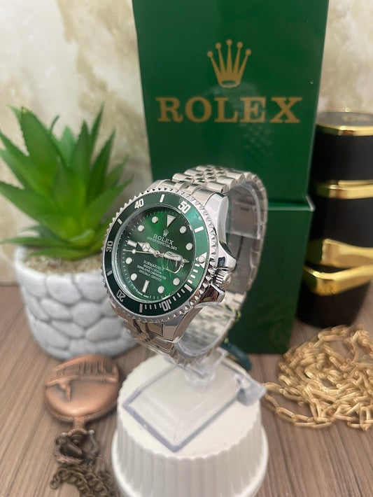 RELOJ ROLEX CABALLERO ESFERA VERDE ARO VERDE MANILLA TRENZADA