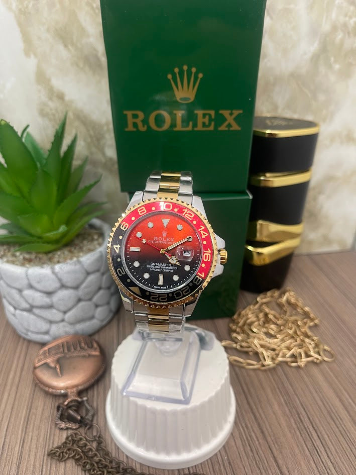 RELOJ ROLEX CABALLERO BICOLOR ESFERA ROJA Y NEGRO
